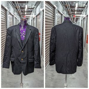 Savile Row Size 42R Macy's Men's Store Black 100% Wool Two Button Blazer